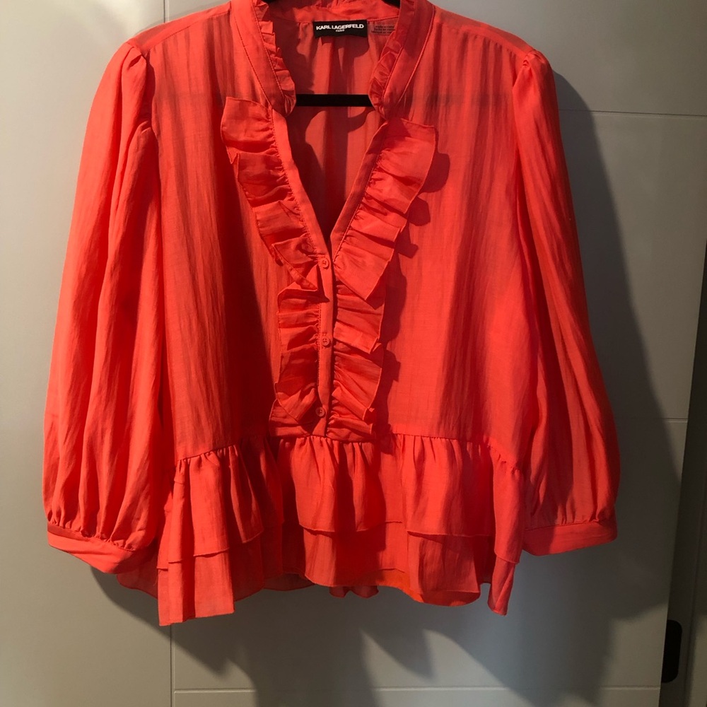 Karl Lagerfeld Vibrant Coral Ruffle Blouse